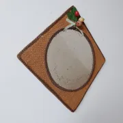 Vintage mirror in handwoven raffia Art Monique 1970s