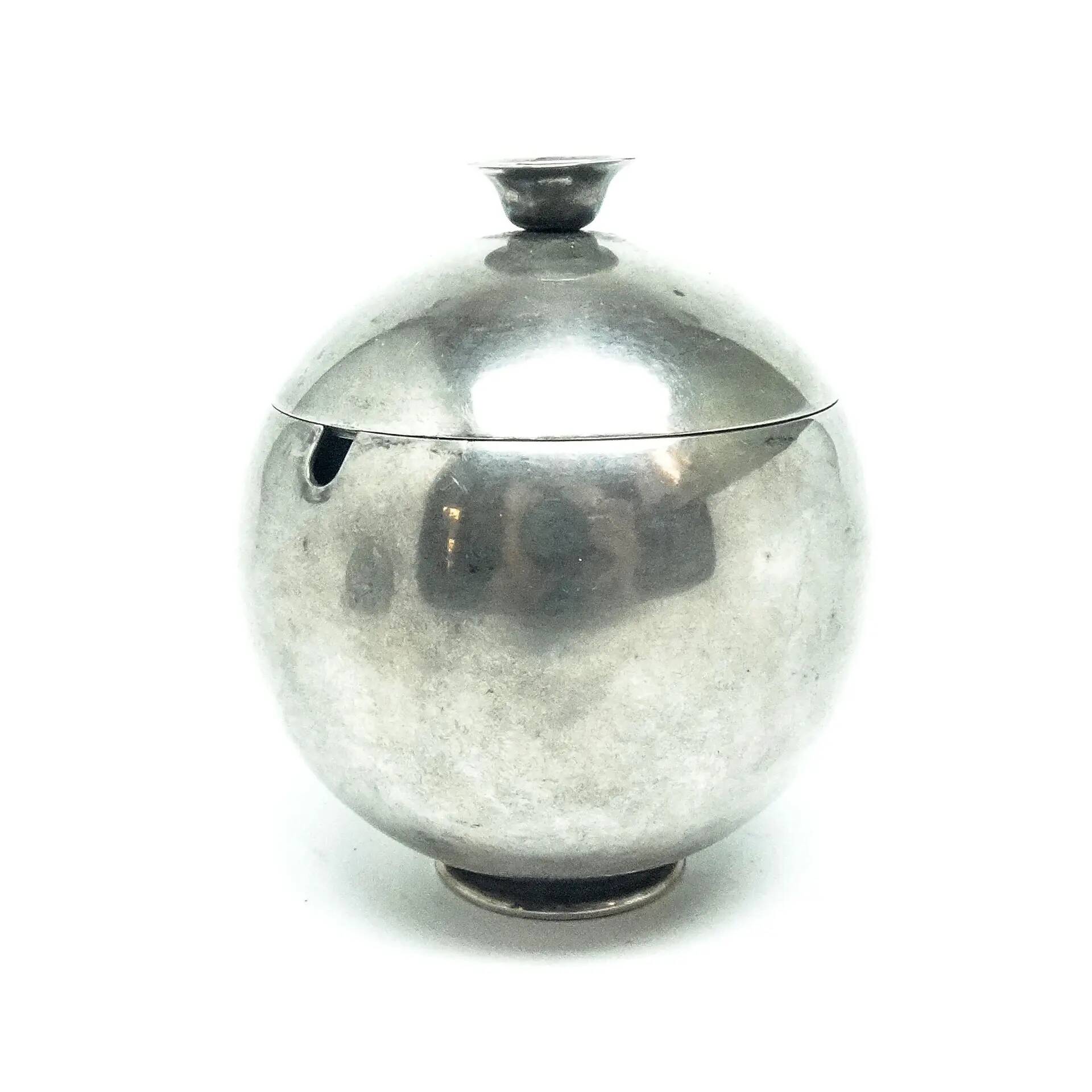 Mid-century modern sugar bowl, silver-plated brass, HEFRA, Poland, 1960s