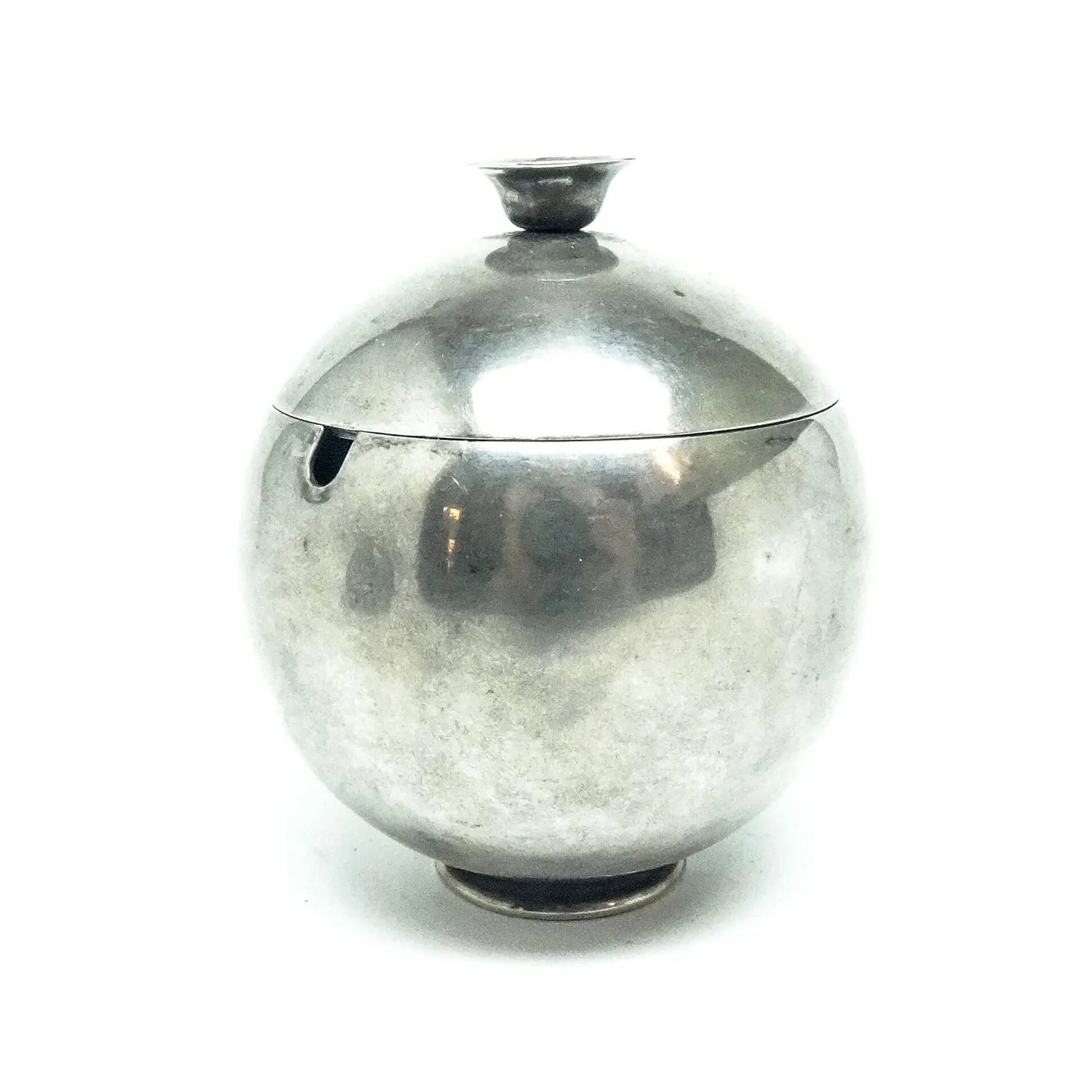 Mid-century modern sugar bowl, silver-plated brass, HEFRA, Poland, 1960s