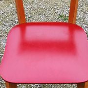 Set of 4 vintage chairs from the 50s in blond beech and red leatherette