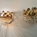 Set of 2 Palwa wall lights, crystal sconces, Hollywood Regency glam vintage decor lamps, 1960s