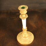Pair of bronze and white opaline candlesticks