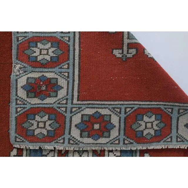 Vintage Turkish Hand-Knotted Wool Cotton Red Runner 110x193