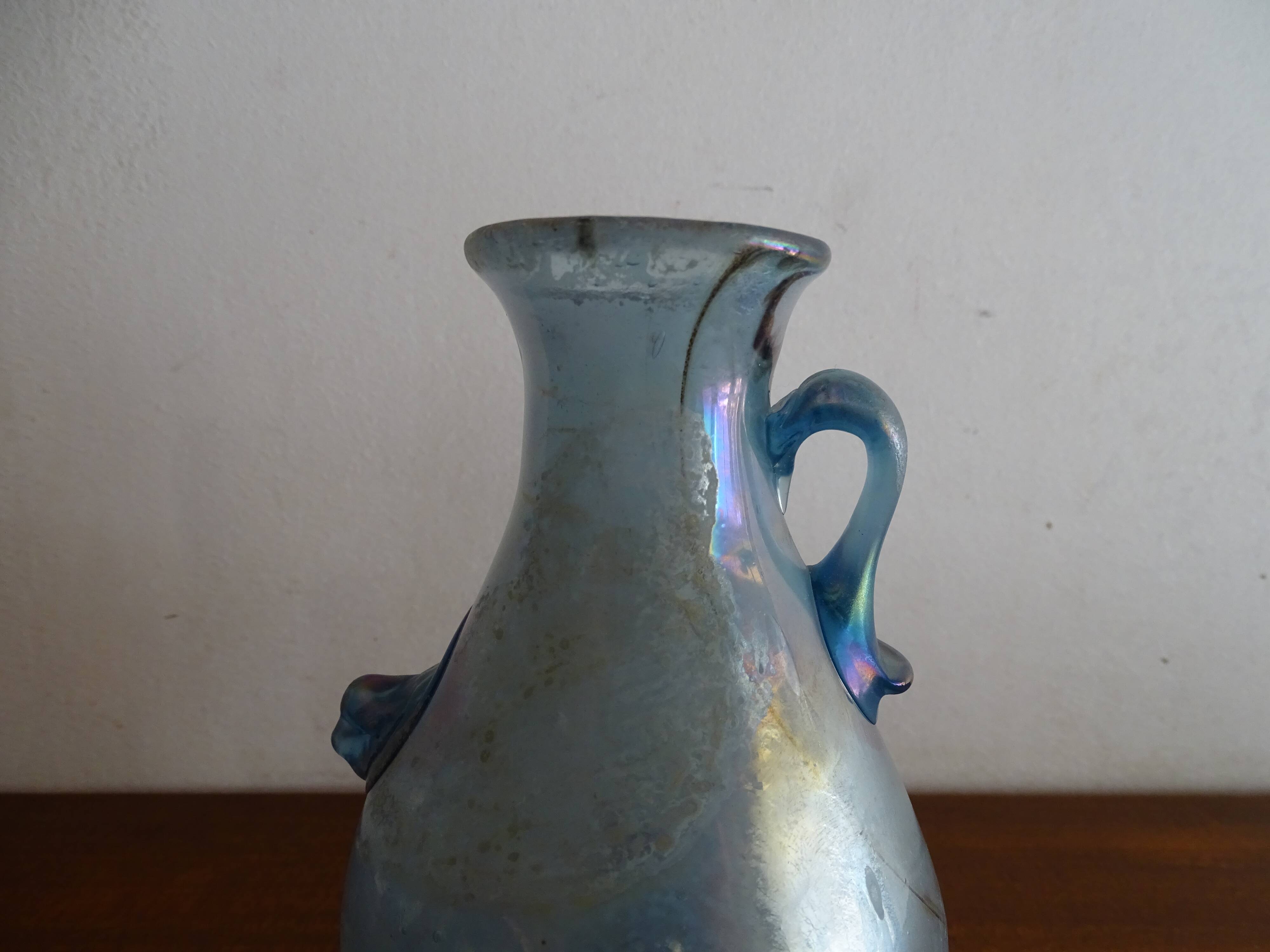 Vase with handle Scavo Seguso Vetri D'arte iridescent glass Murano 1950