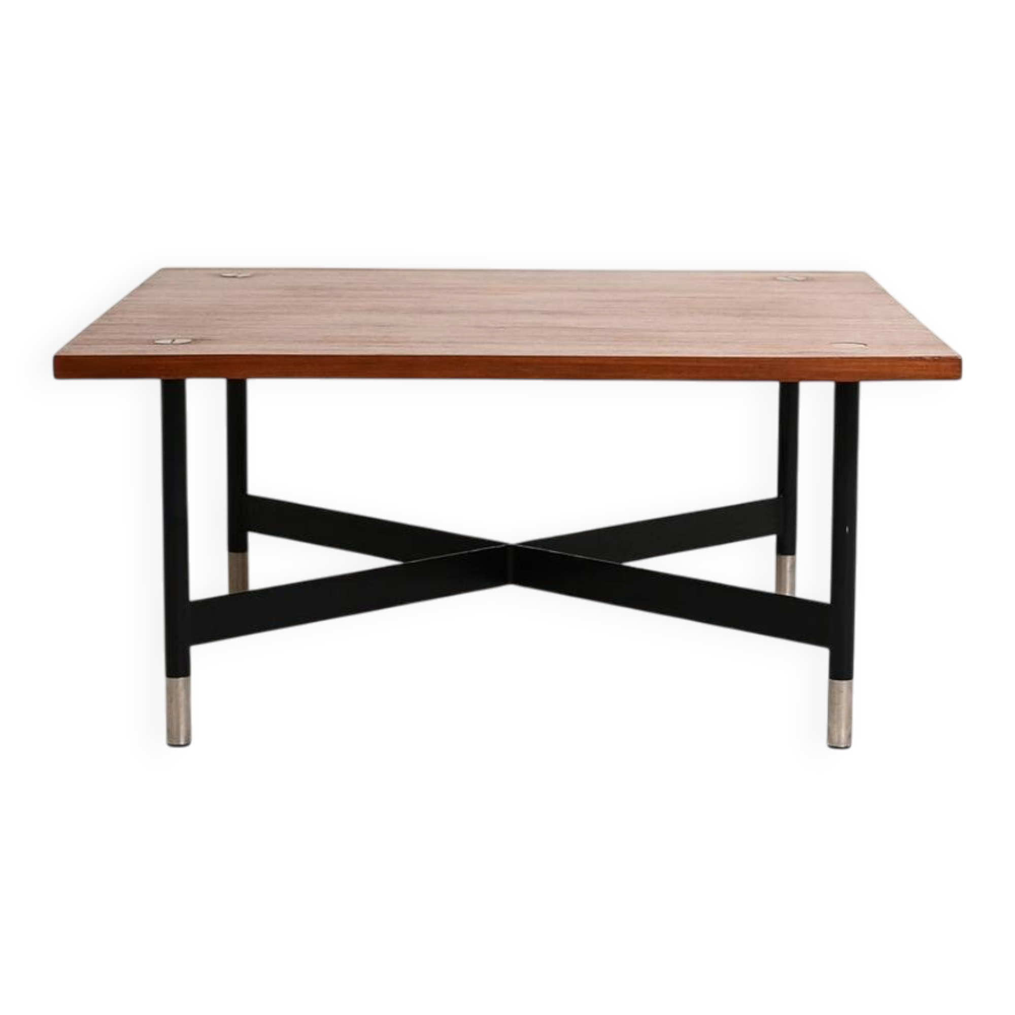 Vintage Italian teak and metal coffee table, 1970s