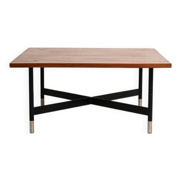 Table basse vintage en teck et métal italien, années 1970