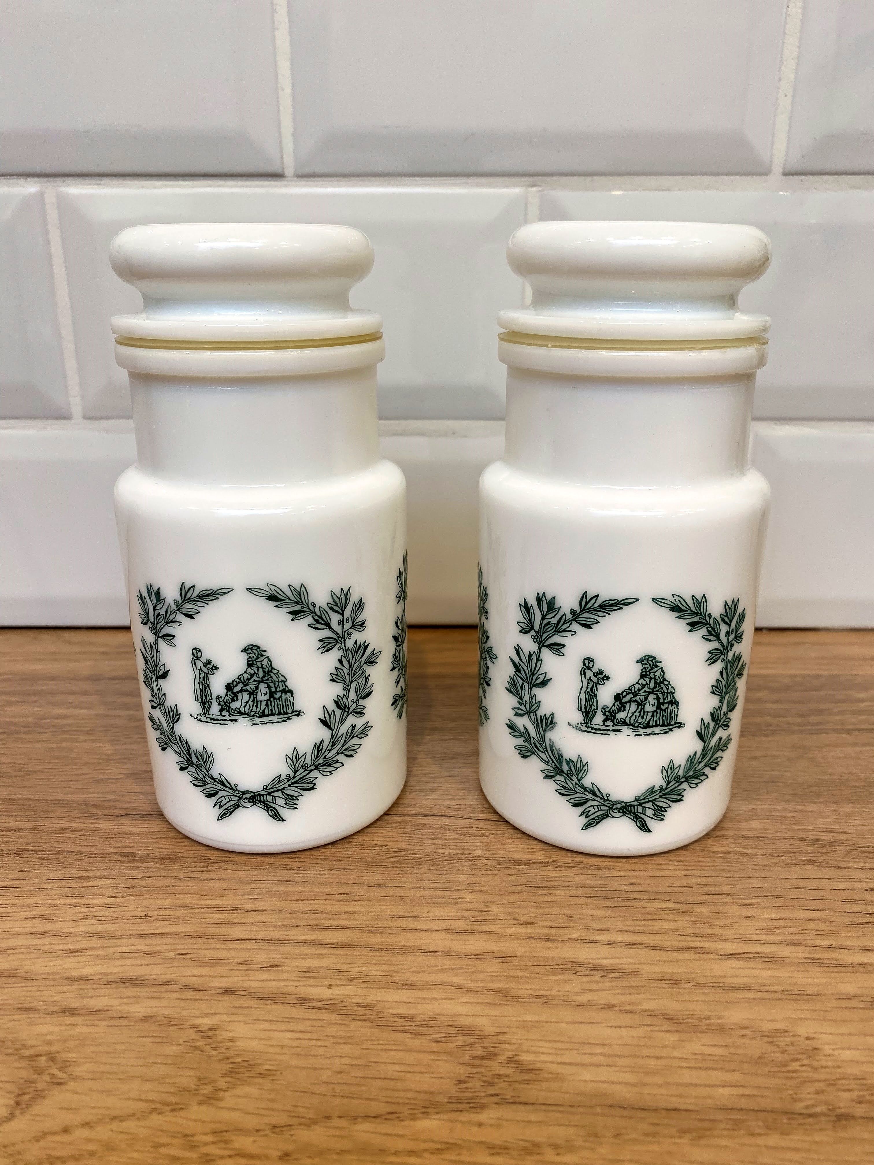 2 opaline glass spice jars