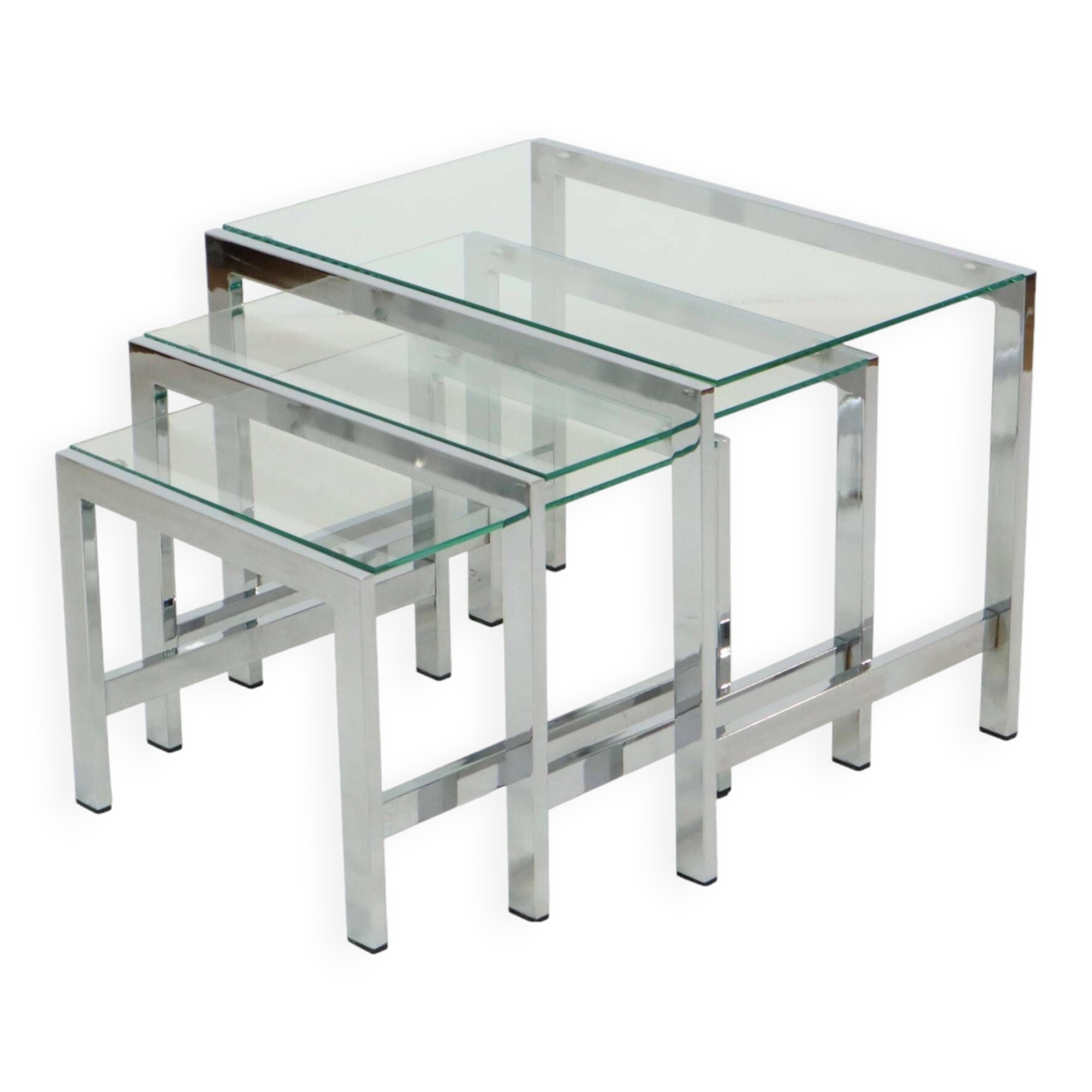 Tables gigognes Space Age Table d'appoint design en verre transparent chromé des années 60