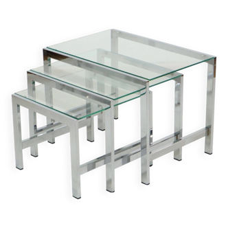 Tables gigognes Space Age Table d'appoint design en verre transparent chromé des années 60