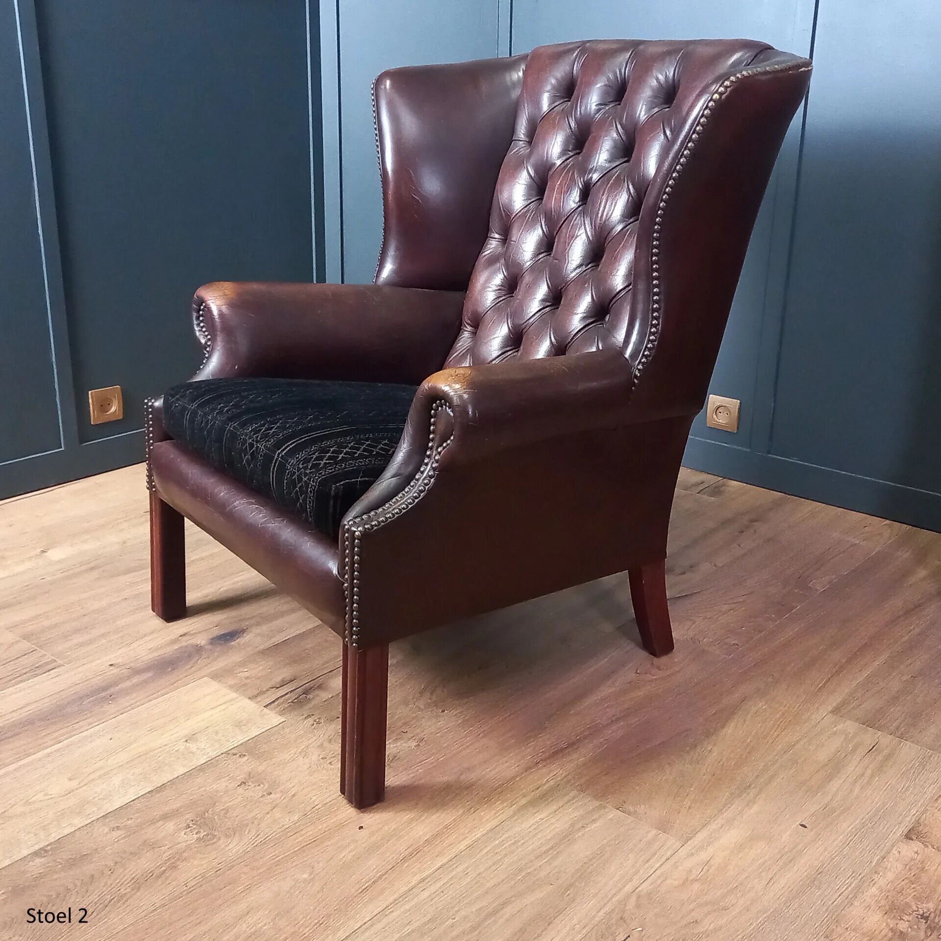 2x Chesterfield wingback armchair