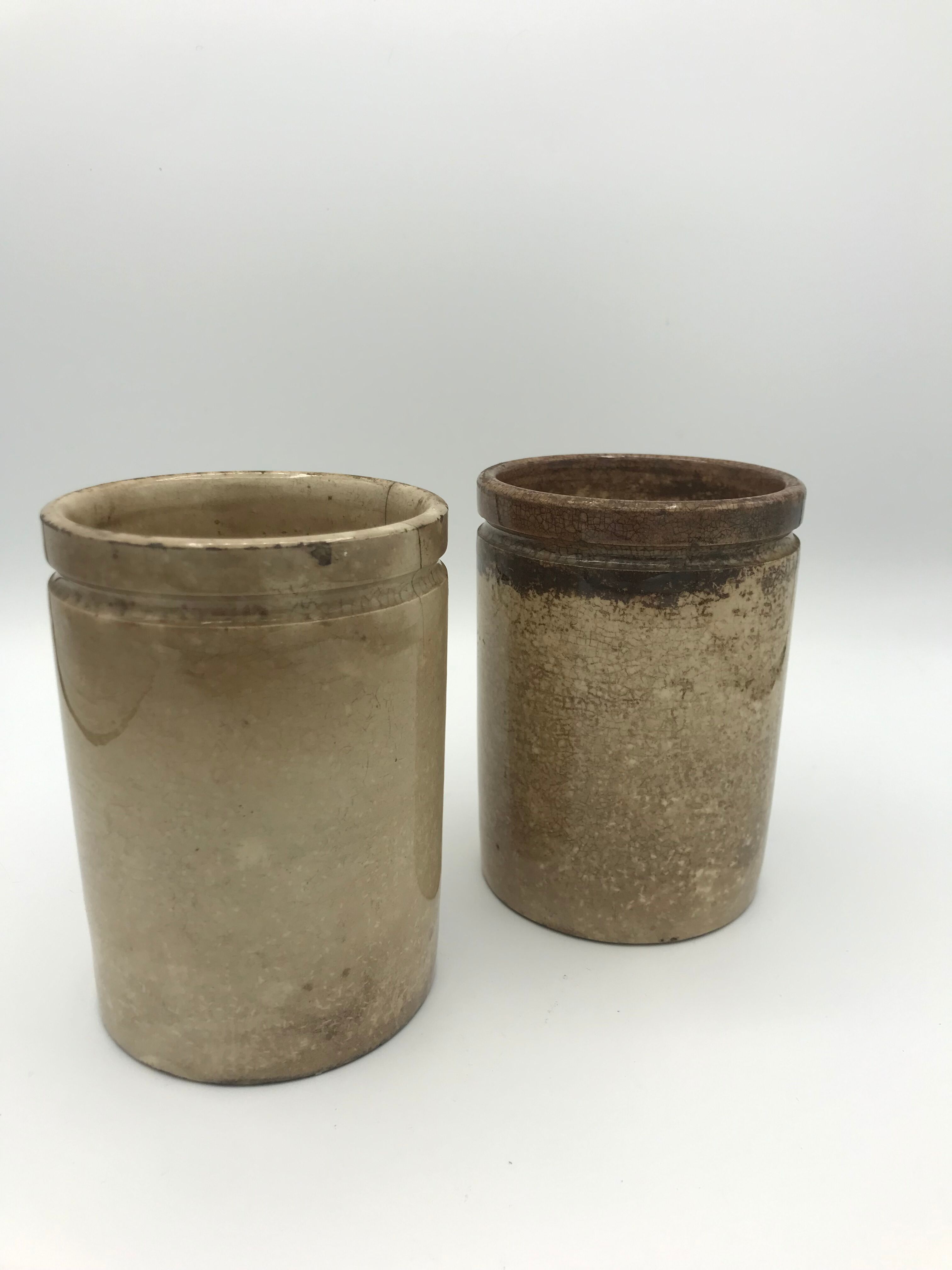 Set of 2 old ceramic jam jars