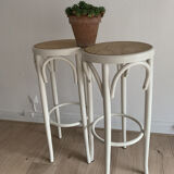 Pair of vintage bistro stools canné blanc