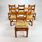 Mid century pine and rush dining chairs, set of 6, 1960s
