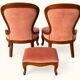 Paire de chauffeuses & pouf Louis-Philippe velours rose, XIXe