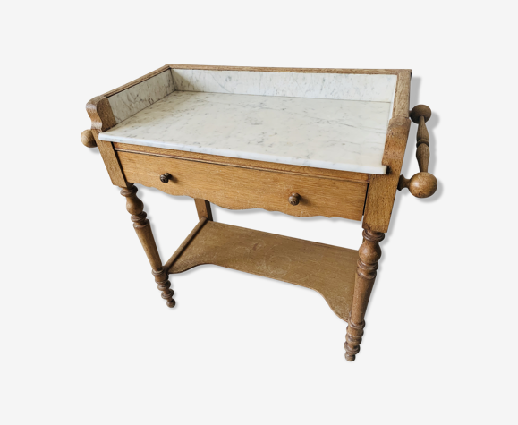 Table de toilette ancienne avec plateau en marbre blanc