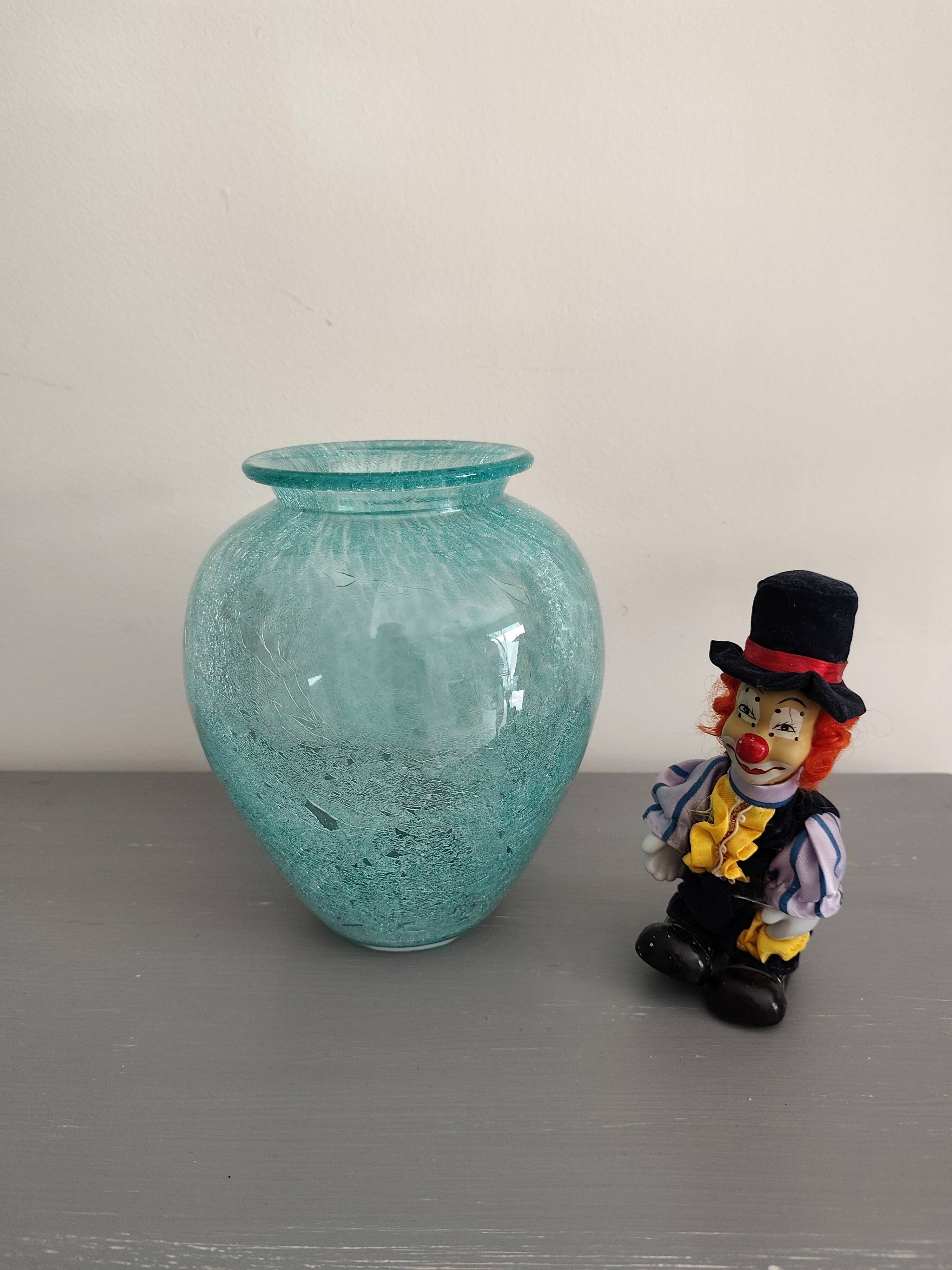 vase Karcagi Fátyolüveg cracked glass turquoise / blue-green water Hungary