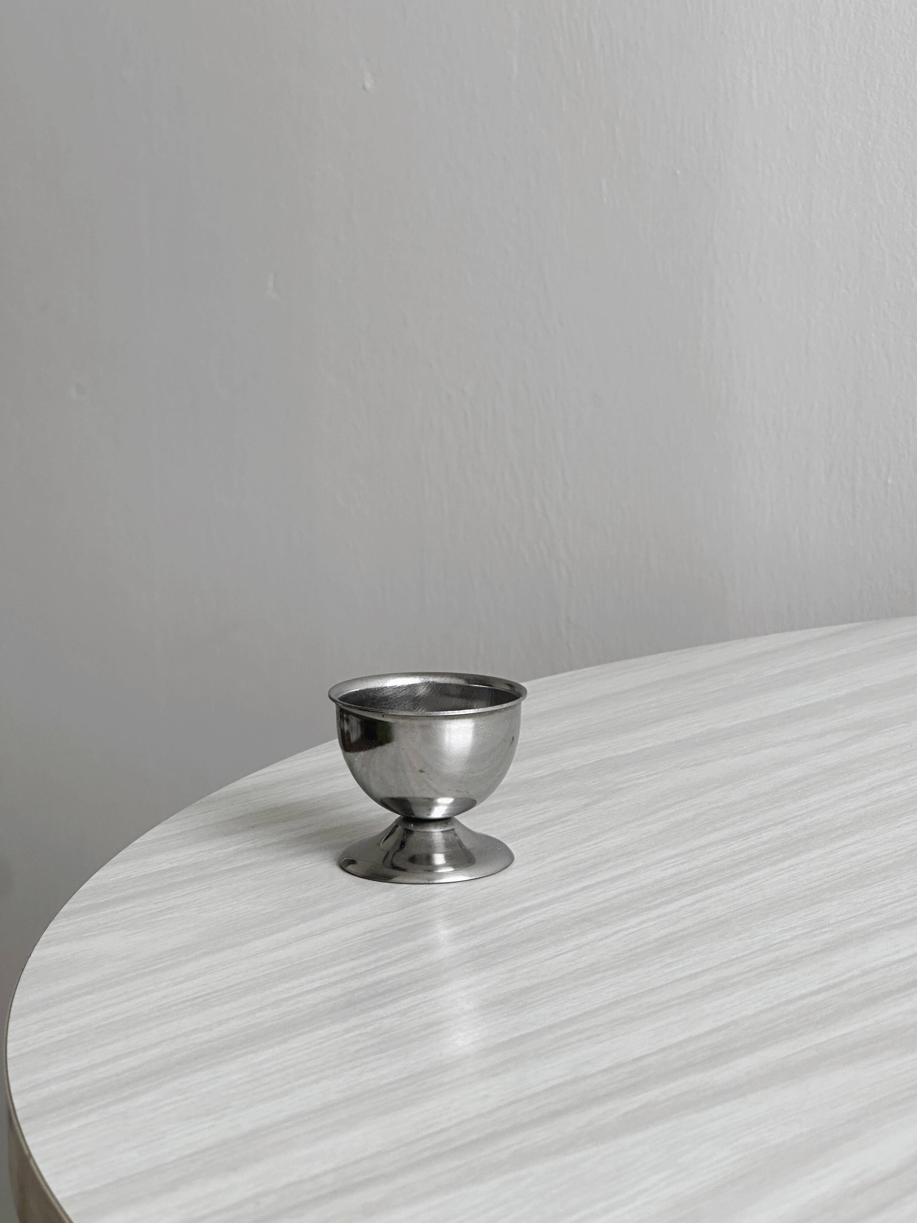 6 vintage stainless steel egg cups