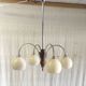 Art Deco chandelier with 4 lights in chrome metal and opaline globe - 1940s/50s