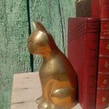 Gold-plated brass bookend cat