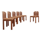 Curved wicker and wood chairs 1970s, set of 6
