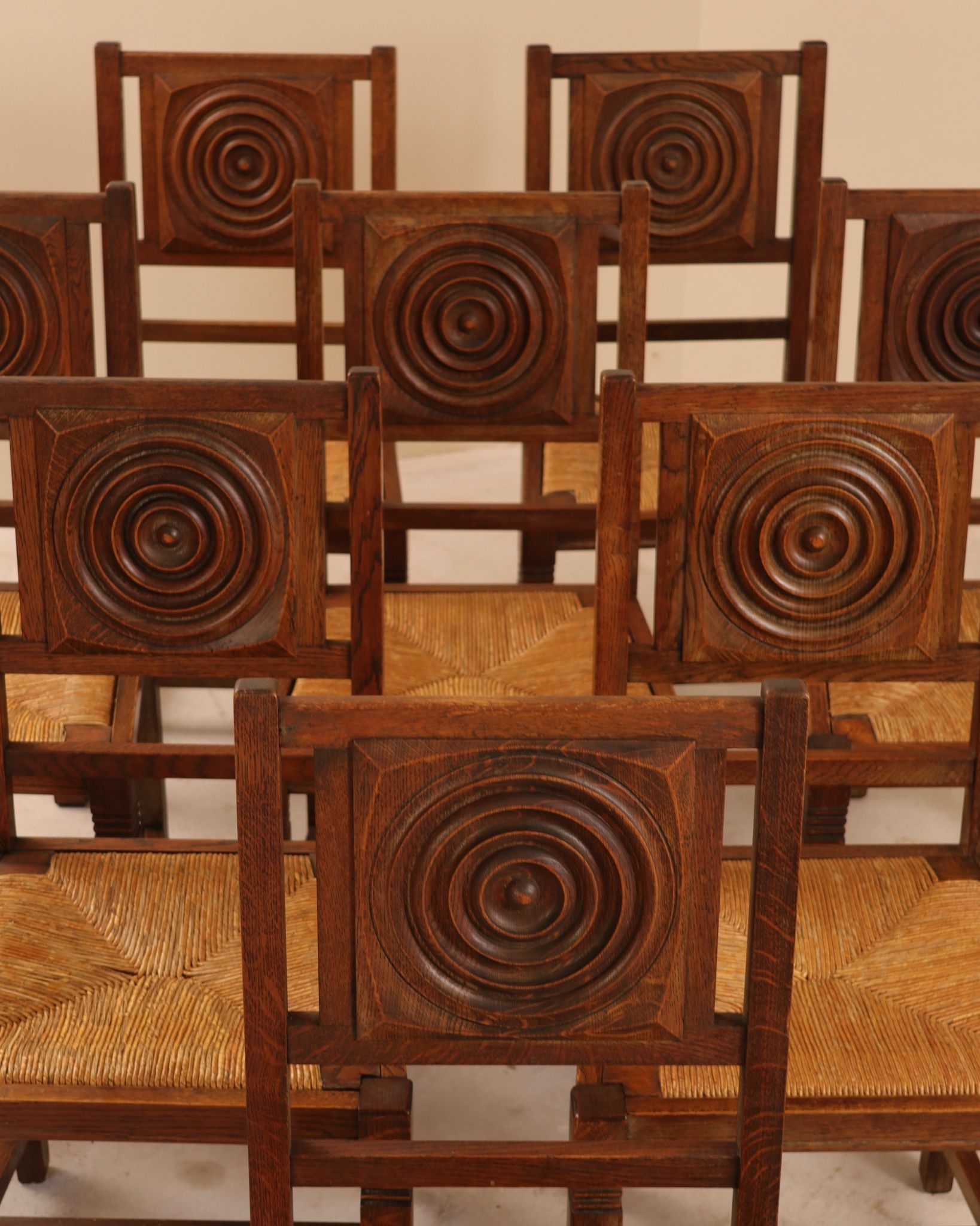 Solid oak chairs, France, 1950s