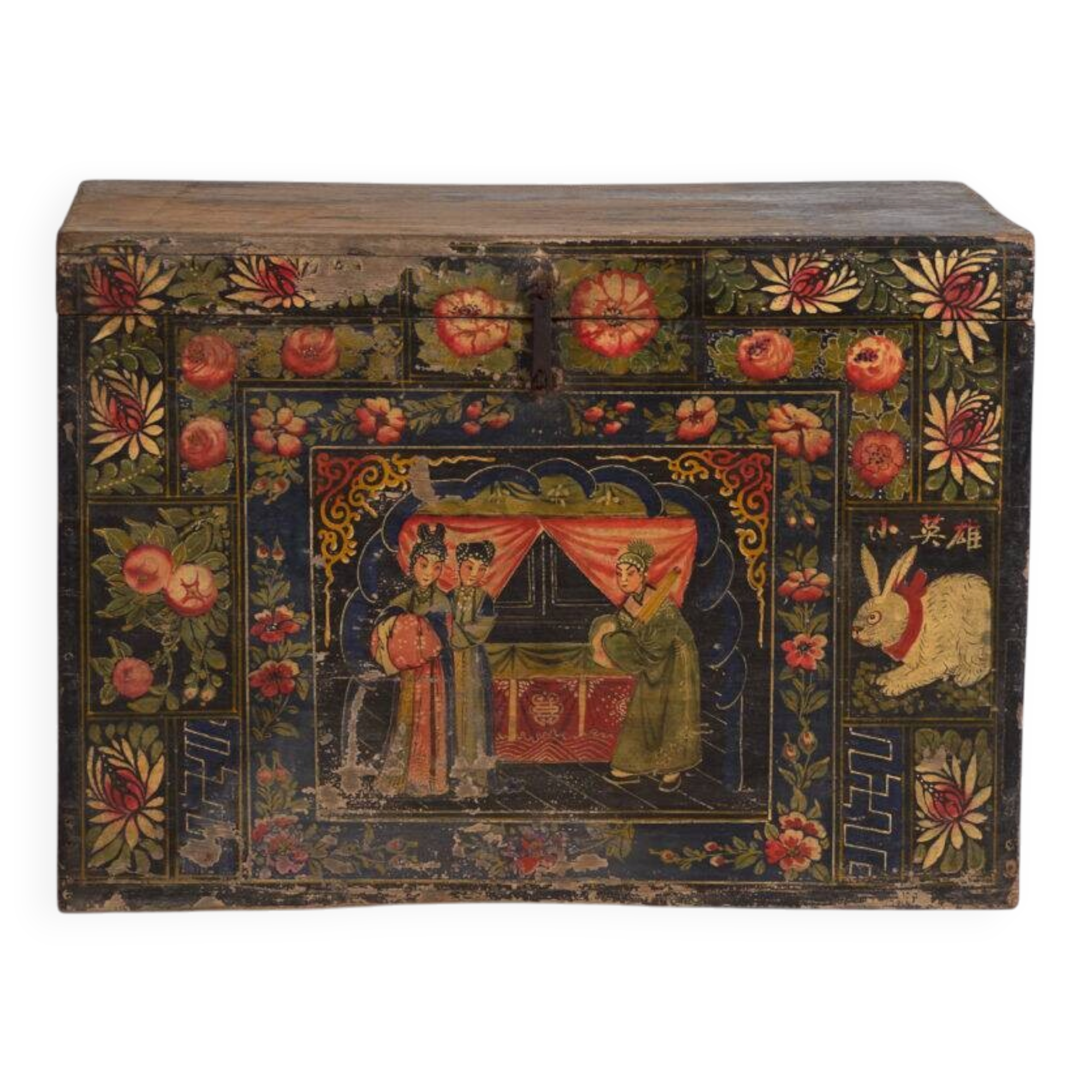 Antique Chinese chest painted in pine wood – China, circa 1900