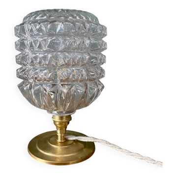 Lampe à poser globe vintage en verre moulé et ciselé