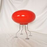 Red ufo mushroom lamp, space age, opaline and chrome steel.