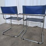 Set of 2 Vintage Mart Stam Style S34 Chair: Blue Leather, Bauhaus Design