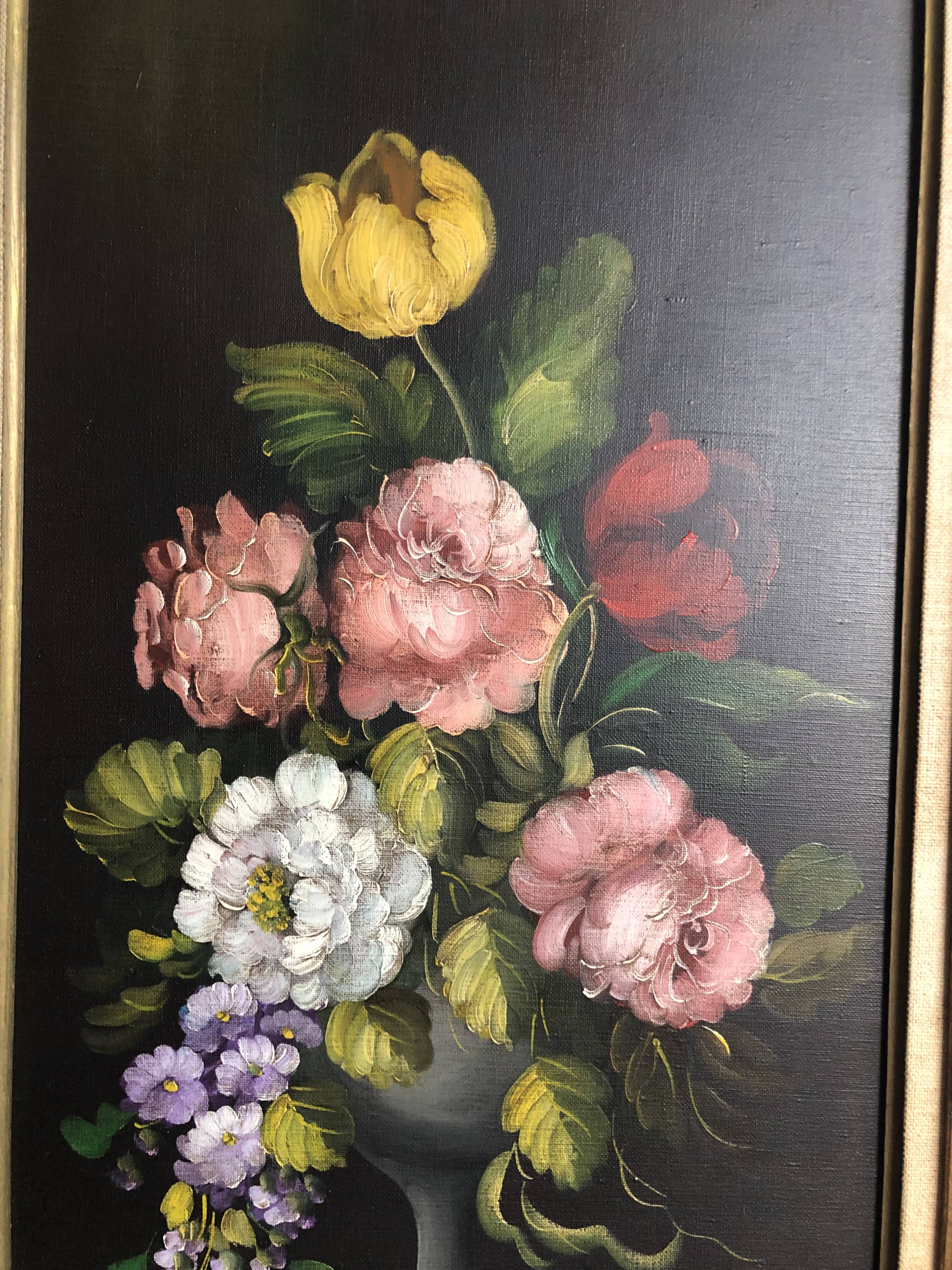 Oil on canvas painting of flowers
