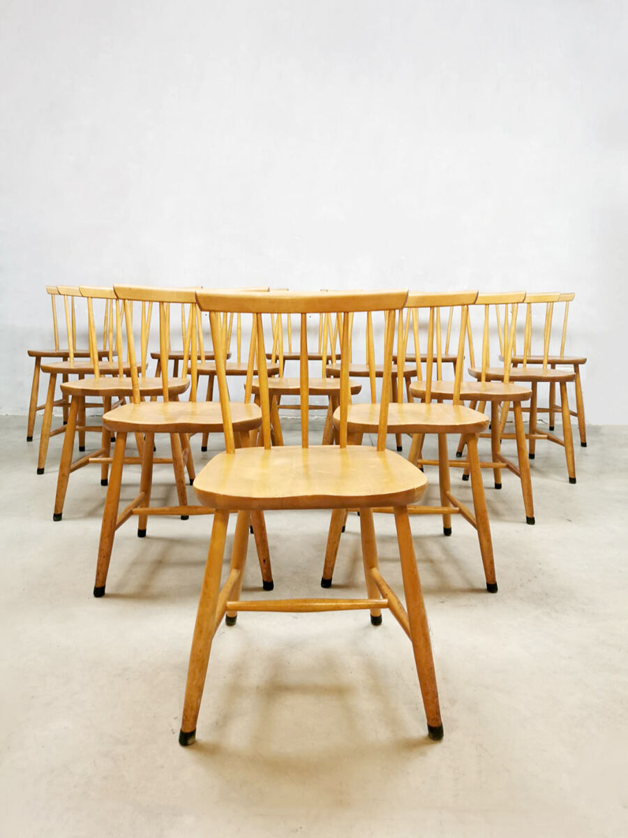 Vintage dutch design spindle back dining chairs pastoe