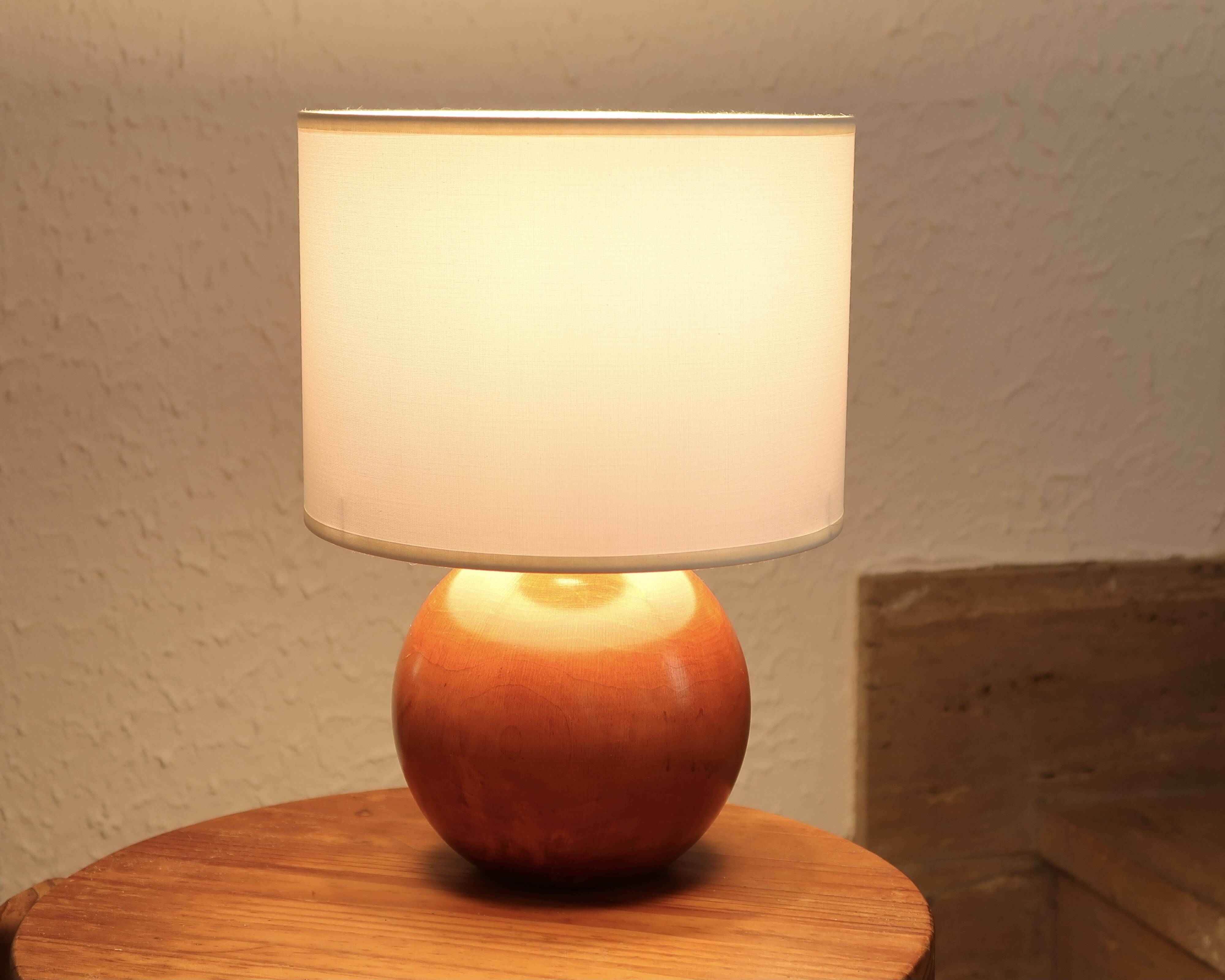Wooden ball lamp, white lampshade, 70s