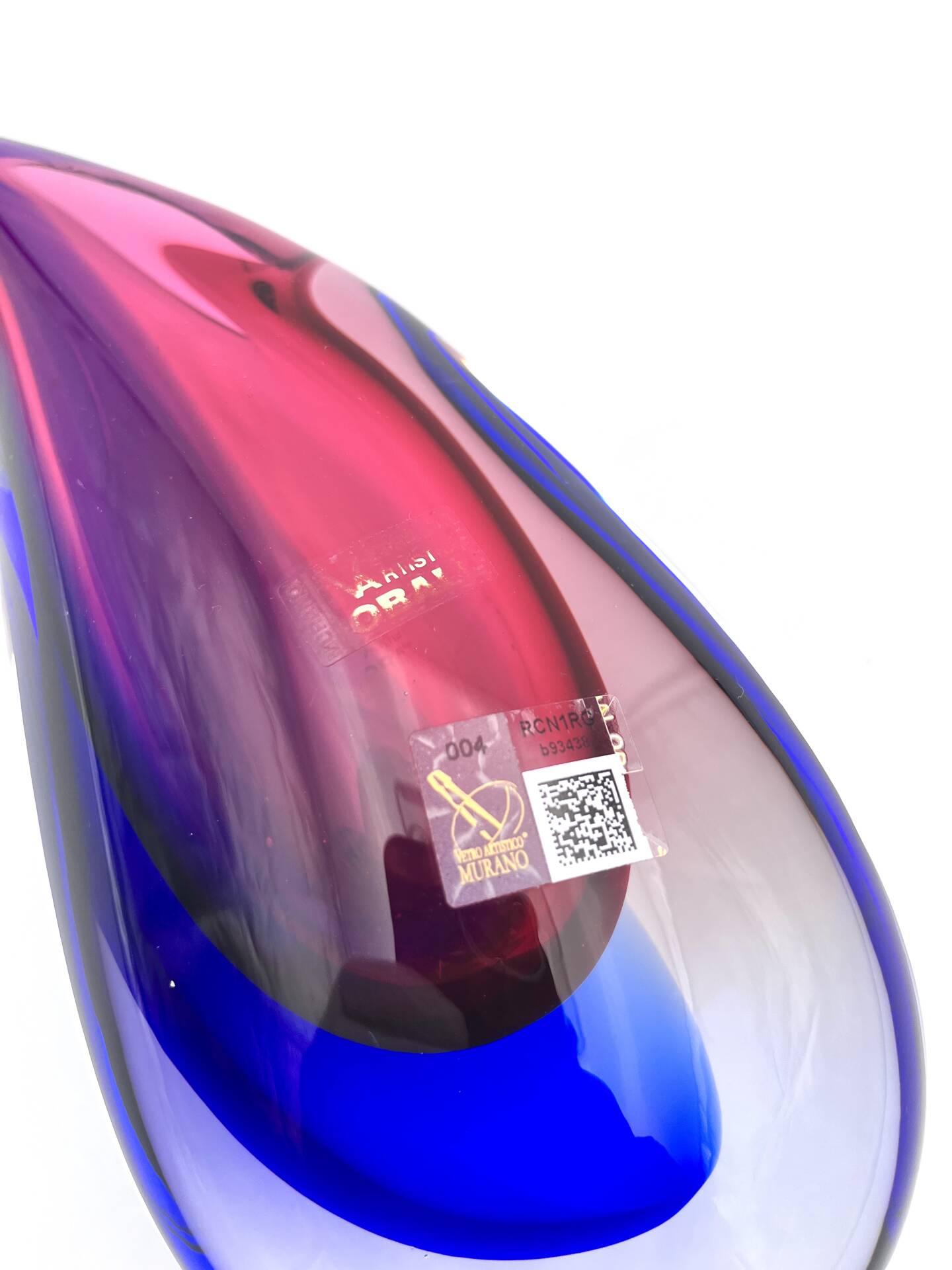 Vase Luigi Onesto Oball Sommerso Flame Blue Magenta 25cm 1.78kg Label