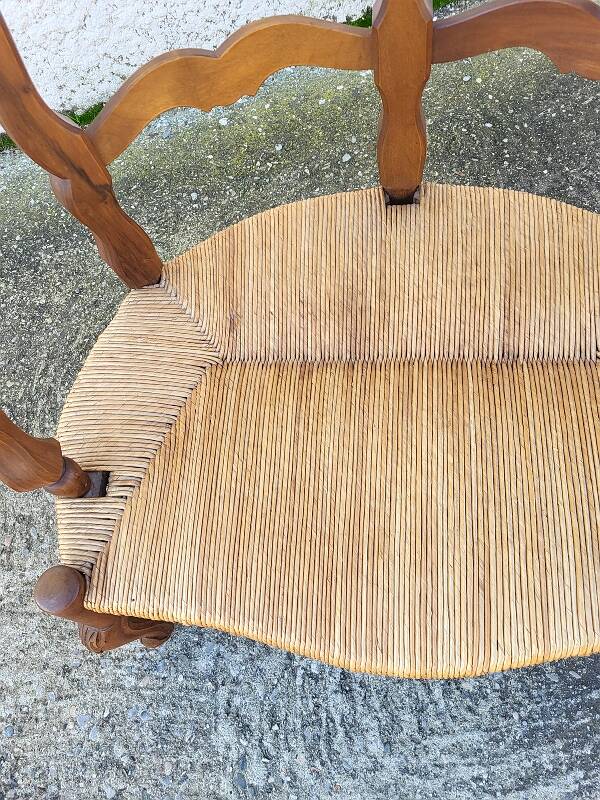 Provencal double armchair with woven rush in walnut