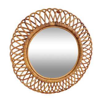 Rare vintage rattan mirror circa 1950 64cm