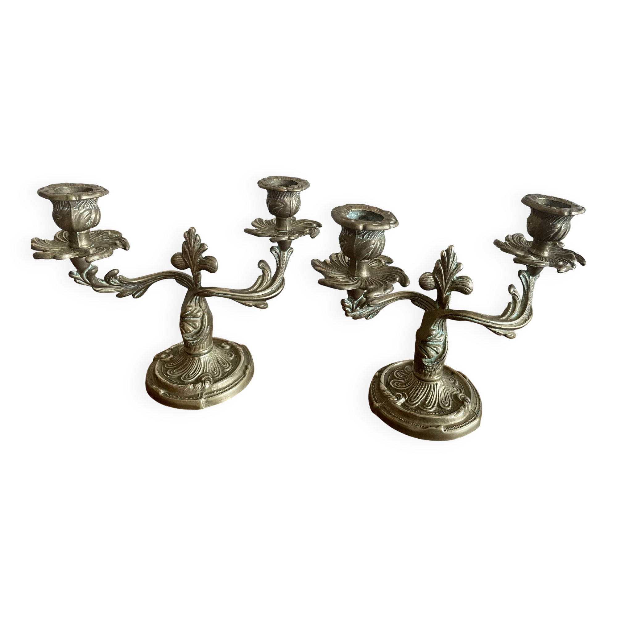 Duo of brass candlesticks