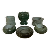 Six green marble candle holders
