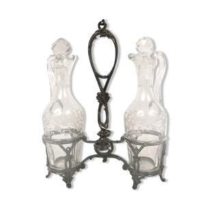 Huilier-vinaigrier cristal et monture métal argenté, Baccarat
