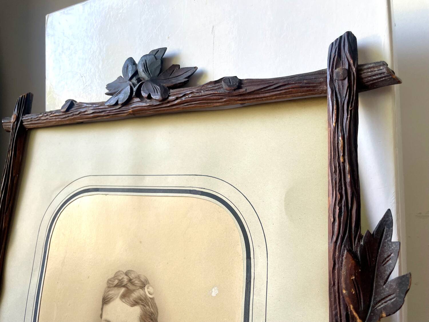 Antique Frame carved wood measurements 49 cm x 39 cm