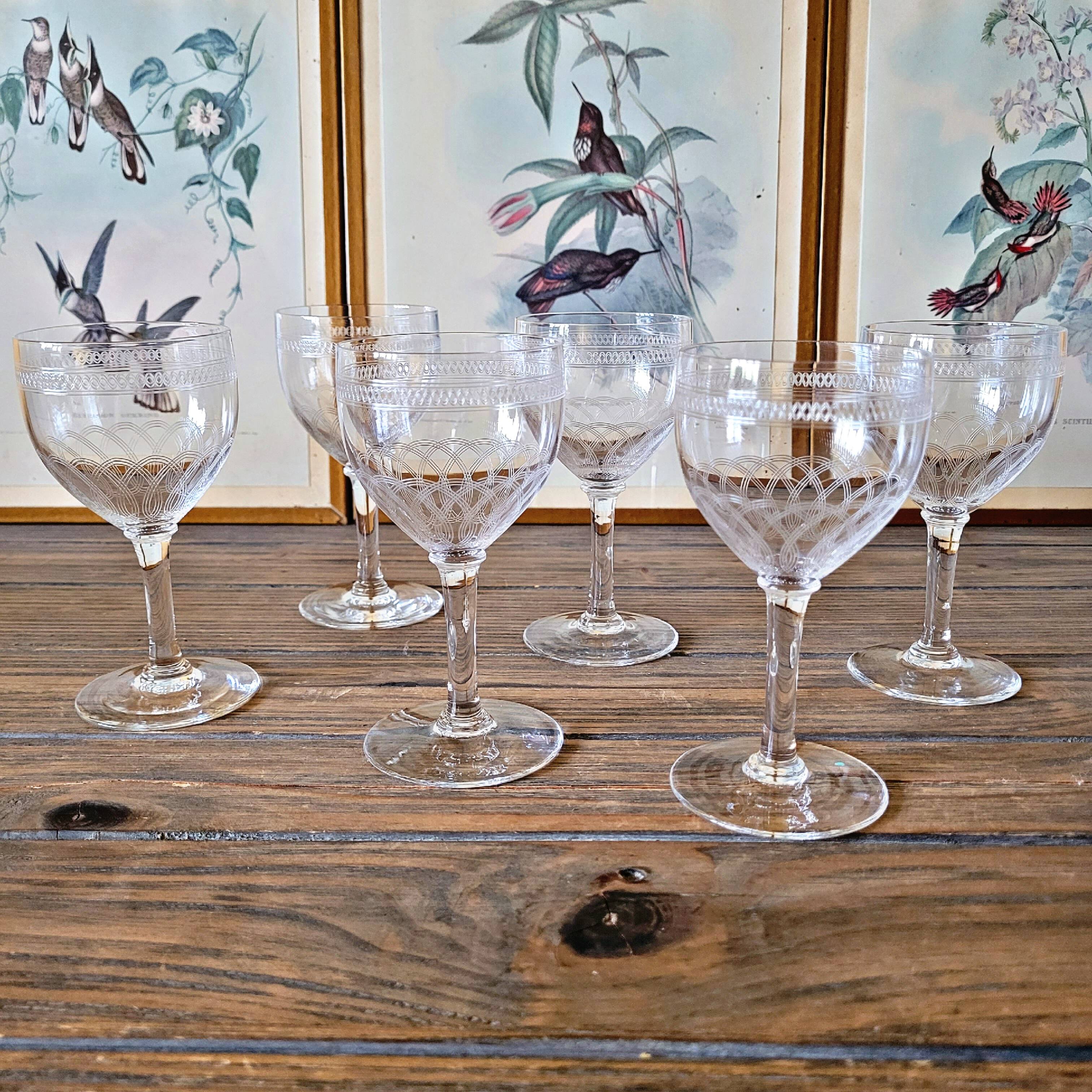 Antique red wine glasses in guilloche crystal, late 19th early 20th century (set of 6)