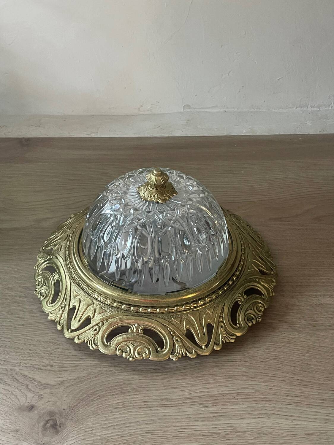 Vintage brass and chiseled glass ceiling light