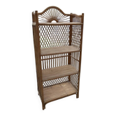 Mid-century shelf in rattan and blonde bamboo, airy design from the 1950s-60s.
