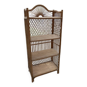 Étagère mid-century en rotin et bambou blond, design aérien années 1950-60