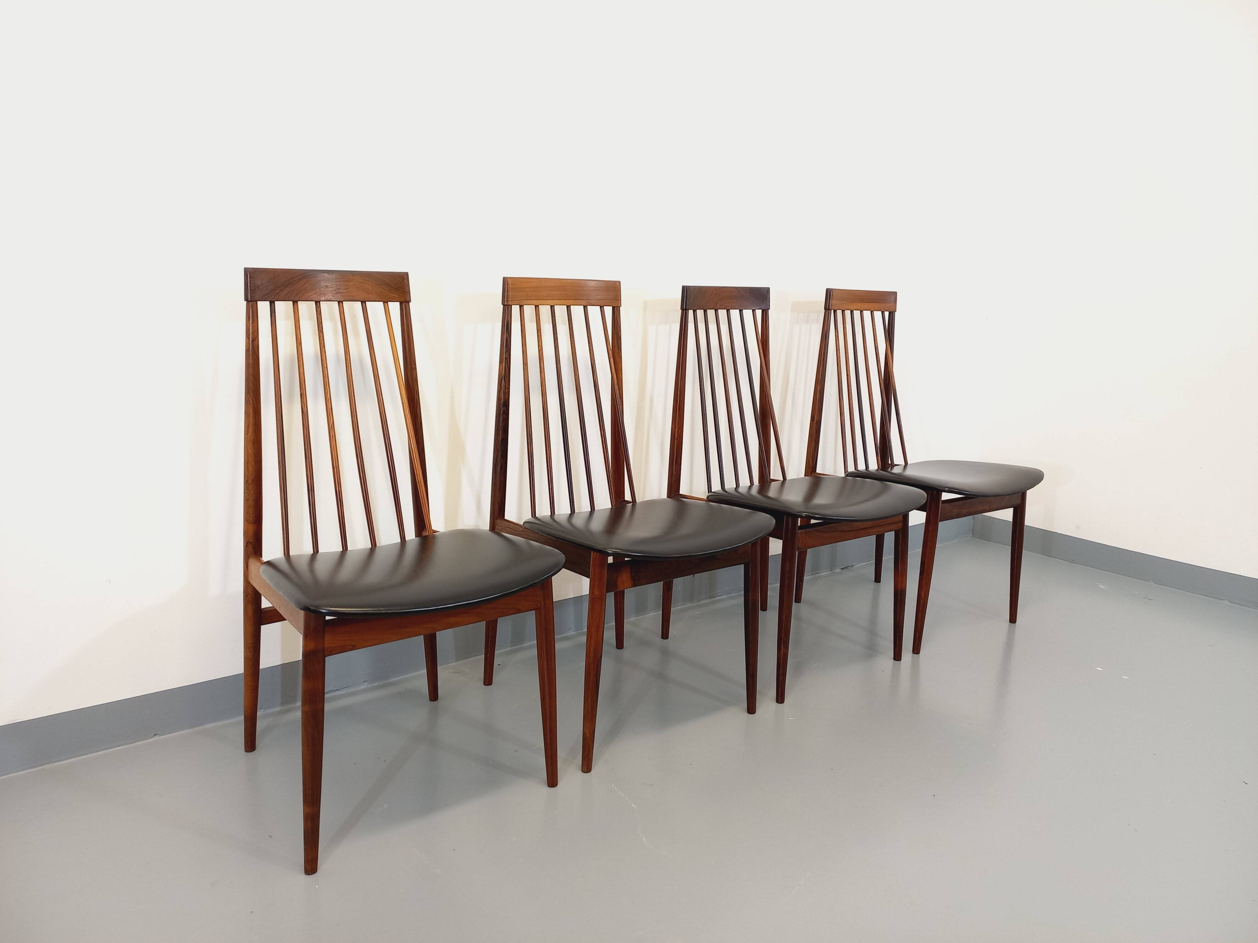 Set of 4 vintage Scandinavian style rosewood chairs from the 60s, by Ernst Martin Dettinger