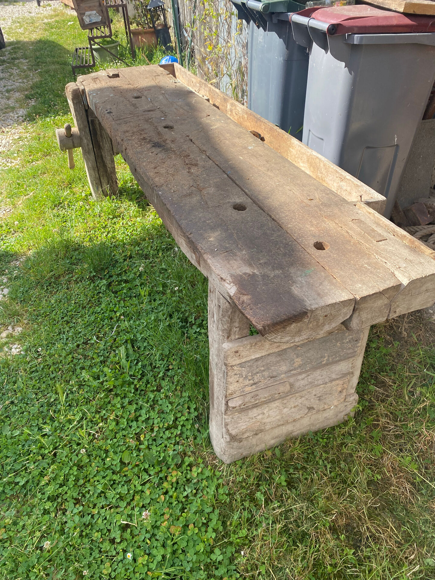 Old Solid Oak Carpenter's Workbench