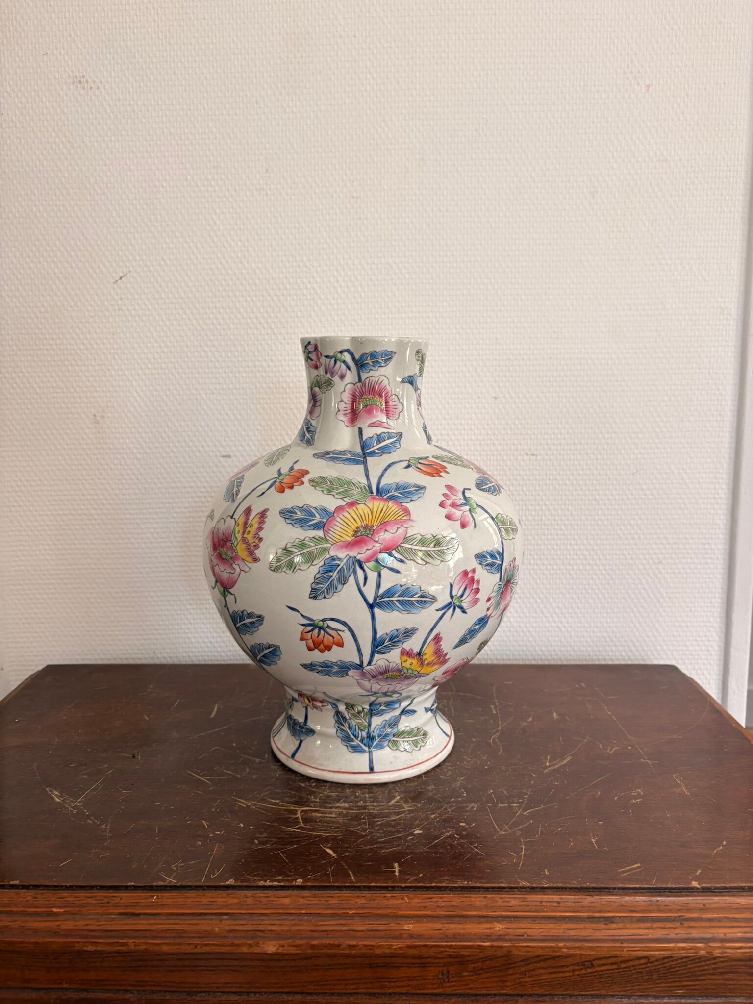 Antique Famille Rose Vase Chinese Porcelain China Peony Flowers Republic
