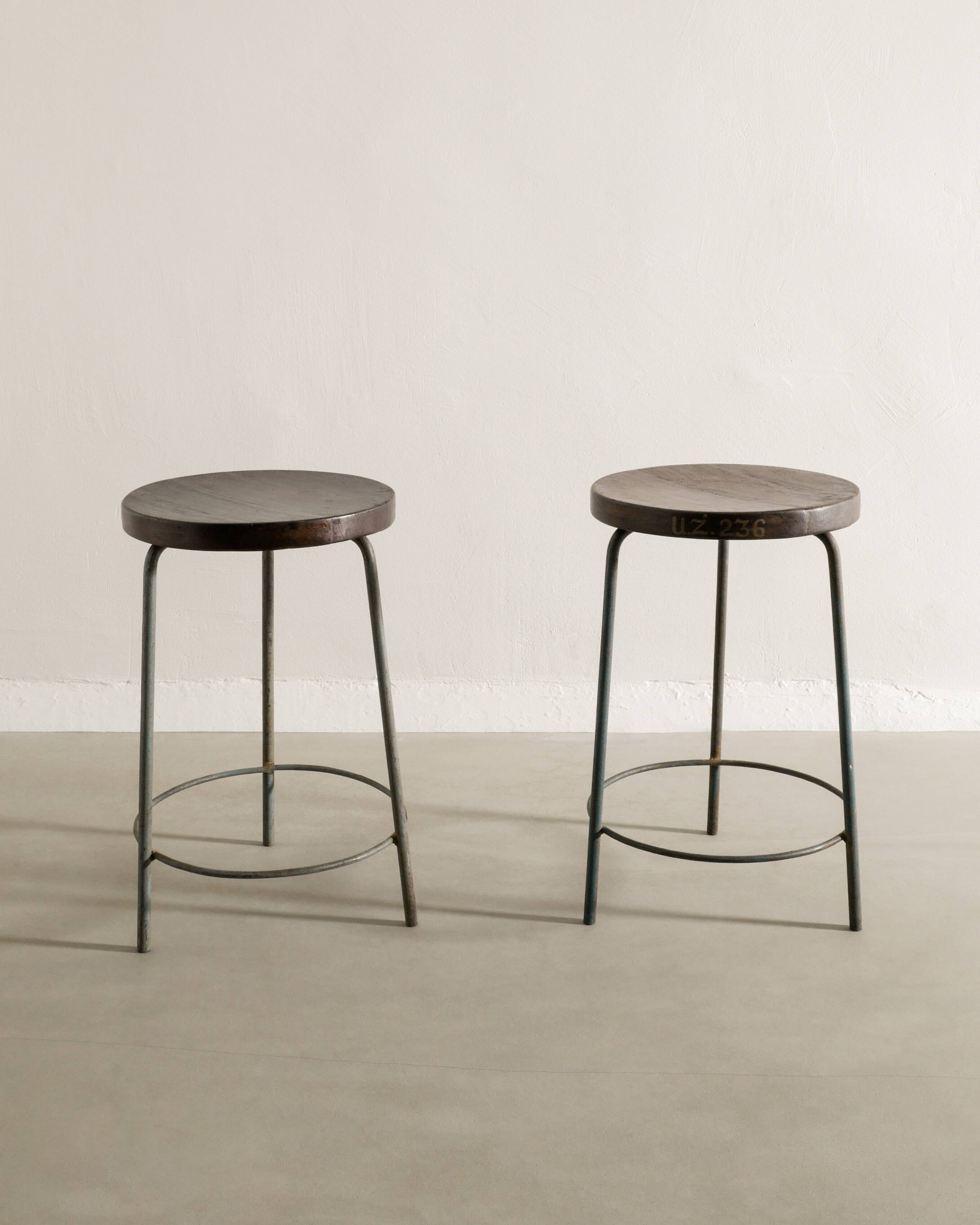 Pair of Mid Century Wooden High Bar Stools by Pierre Jeanneret, 1950s