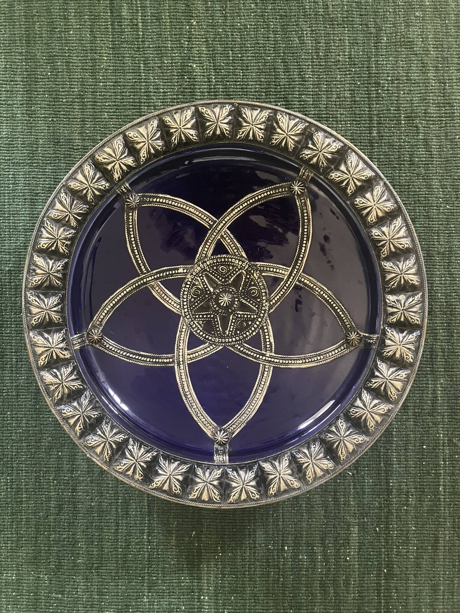Moroccan ceramic and silver iron dish