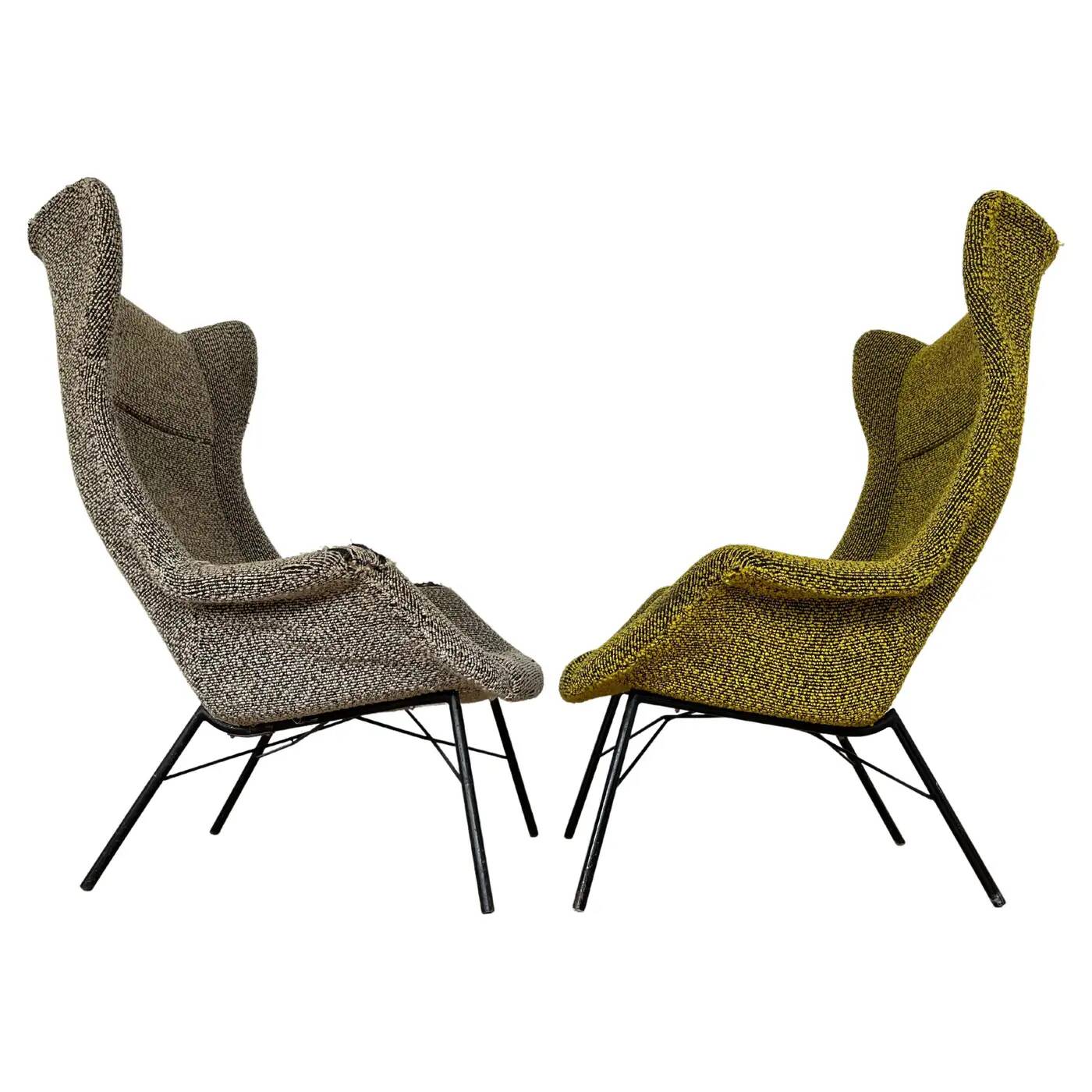 Pair of design fibreglass wing chairs by Miroslav Navratil, 1970s