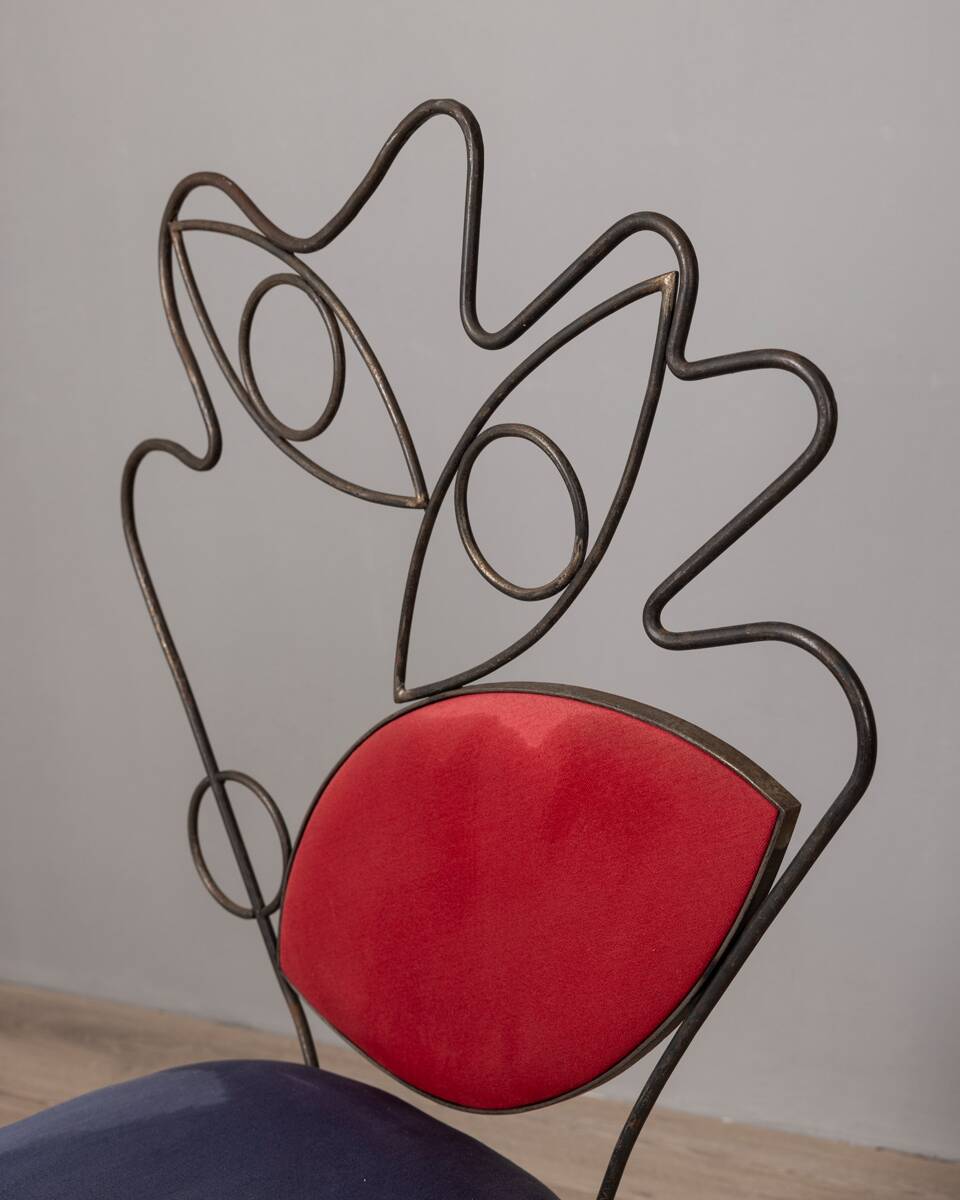 Chaise sculpture vintage années 70 en fer et tissu design italien